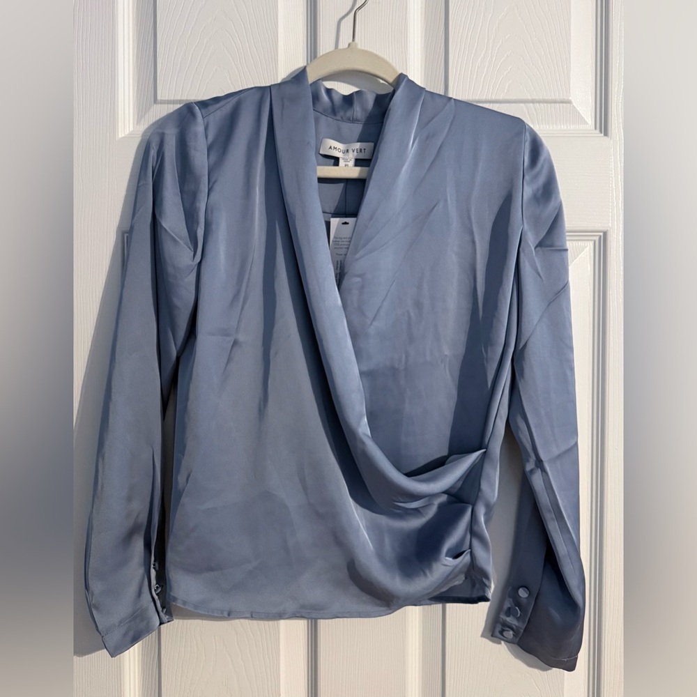 Amour Vert Calais Wrap Blouse in Horizon Blue – XS (NWT)